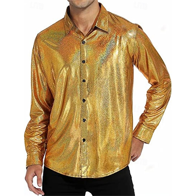 Metallic 1980s Shiny Latex Patent Shirt Disco Fancy Dress Men's Carnival Costume Halloween Carnival Dailywear Pride Parade Pride Month Adults Shirt4