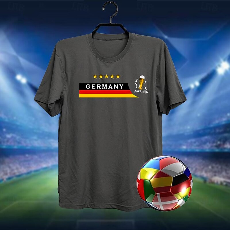 Men's Football Germany Beer Flag / National flag T Shirt Tee Top Cotton Short Sleeve Graphic Shirt Black White Dark Grey Comfortable Tee Street Sports Outdoor Fashion Designer Clothing2