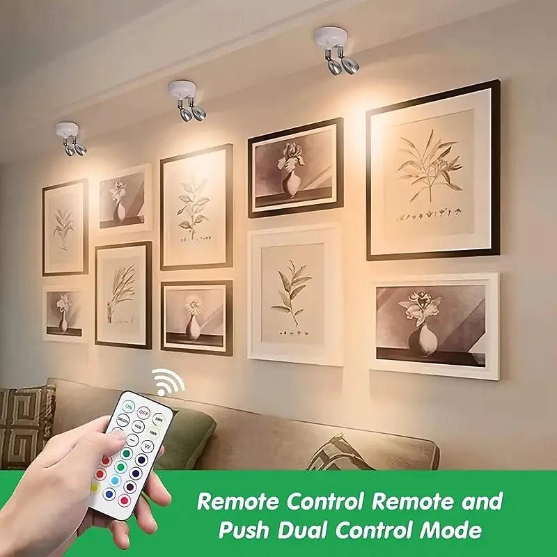 13 Colors RGB Picture Light LED Wireless Cabinet Spotlight with Remote Control Battery Powered Angle Adjustable Atmosphere Night Lamp Gallery Corridor Hallway Living Room Bedroom Decoration 1PC3