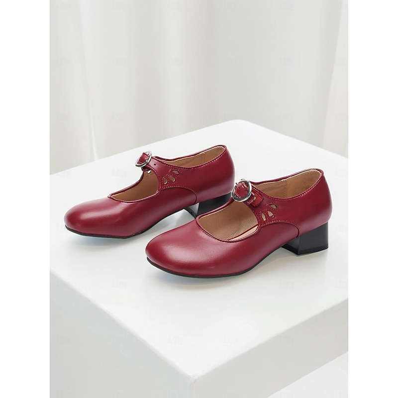 Women's Burgundy Mary Jane Pumps - Classic Low Heel Dress Shoes