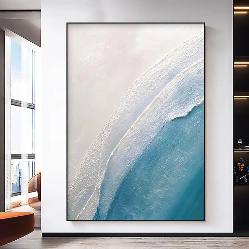 Hand painted Blue Textured Minimalist oil painting handmade Wall Art Sky And Ocean Painting Sky And Ocean oil Painting handmade wave and beach oil painting