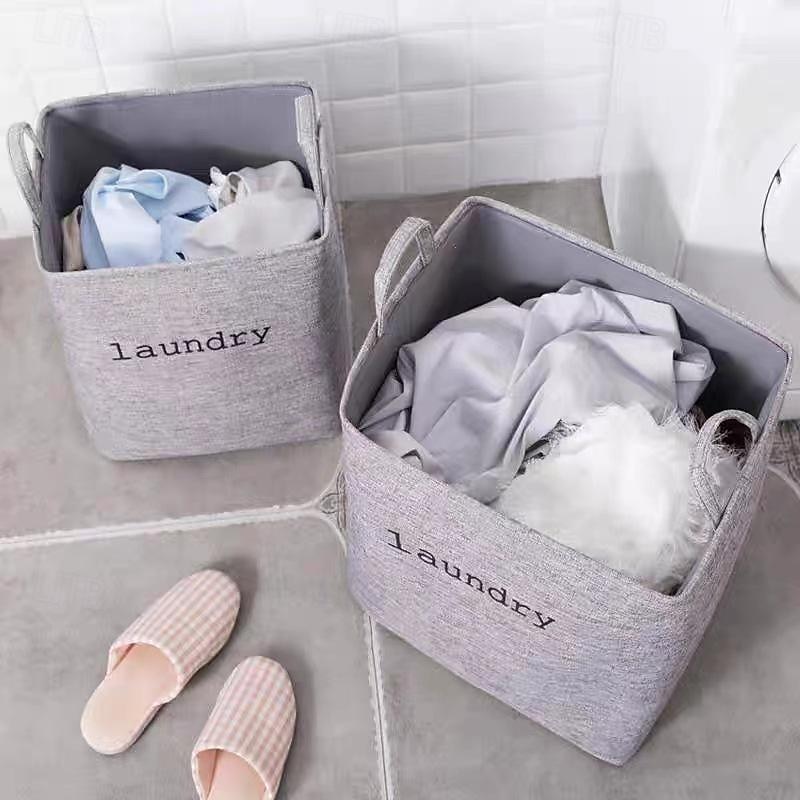 Foldable Laundry Basket for Home, Large Capacity Cotton Linen Clothes Organizer for Bathroom and Laundry Room3