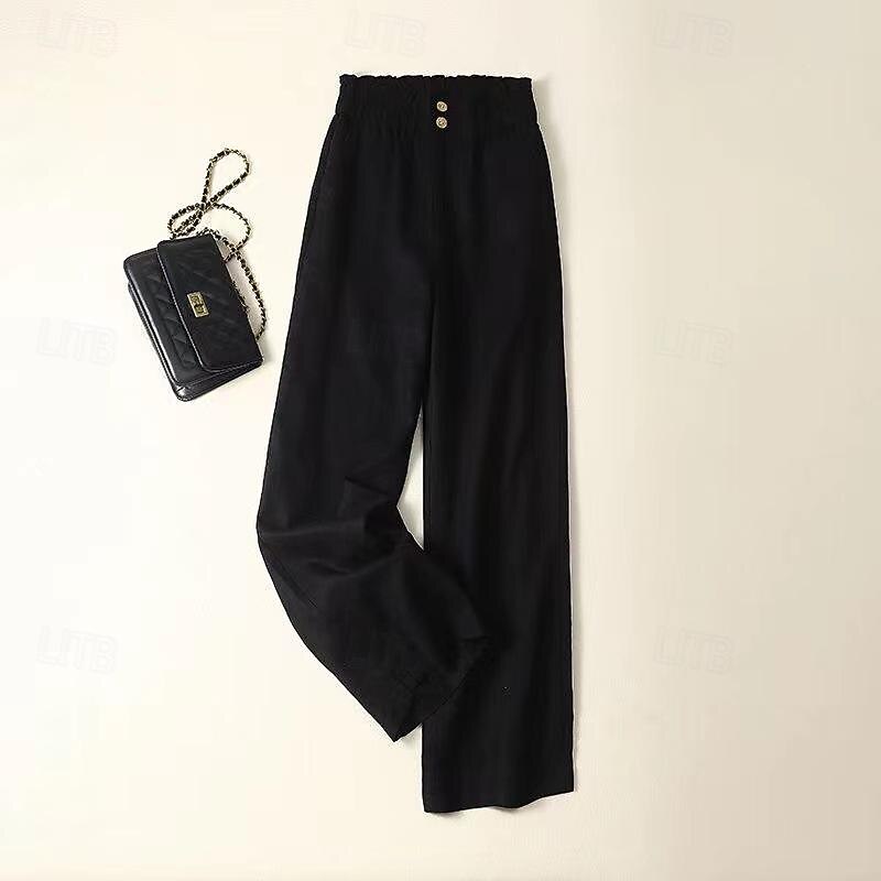 Women's Cotton Linen Pants Pants Trousers Fashion Long Plain Side Pockets Breathability Comfortable Inelastic Casual Daily Black White Beige Spring & Summer Regular Fit2