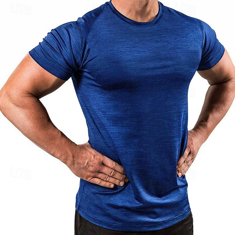 Men's T shirt Short Sleeve Crew Neck Tee Tshirt Muscle T-Shirt Short Sleeve Shirt Outdoor Quick Dry Workout Soft Sweat wicking Polyester Black White Navy Blue Gym Climbing Camping / Hiking / Caving2