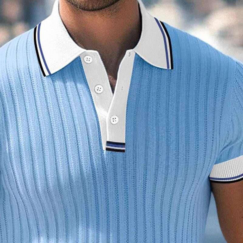 Men's Muscle Shirt Golf Shirt Work Casual Lapel Ribbed Polo Collar Short Sleeve Basic Modern Color Block Patchwork Buttons Spring & Summer Slim Fit White Blue Green Gray Muscle Shirt3