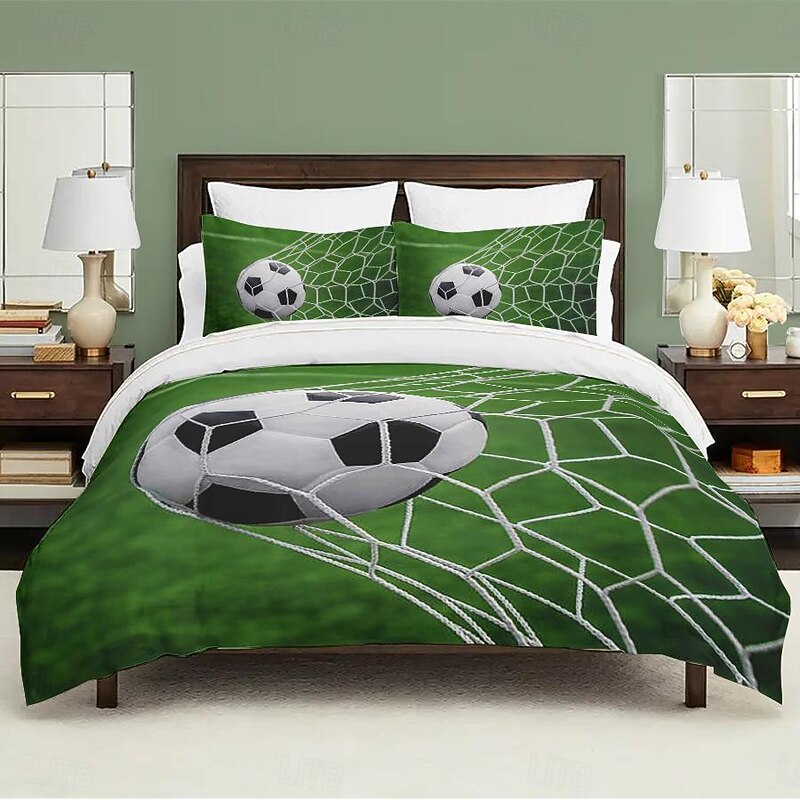 European Cup Football 3D Print 3-piece Duvet Set for Hotel Bedroom Hotel Football Fan Bedding Comfort Set 1 Duvet Cover 2 Pllowcases Queen Size Bed Set4