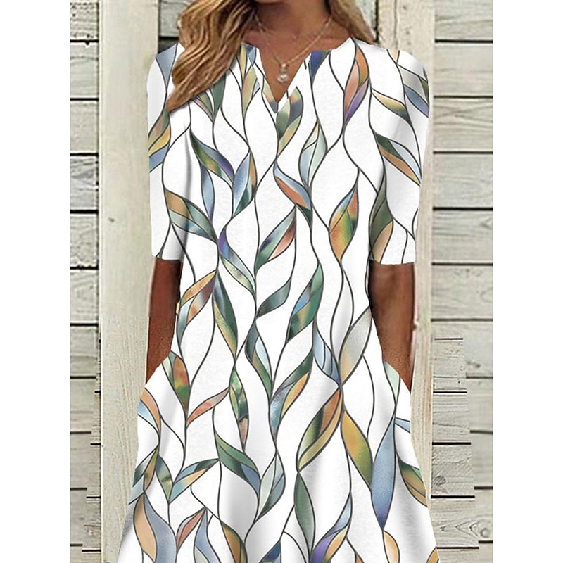 Women's Midi Dress Casual Dress Shift Dress Leaf Print Print V Neck Classic Casual Daily Vacation Half Sleeve Summer Spring4