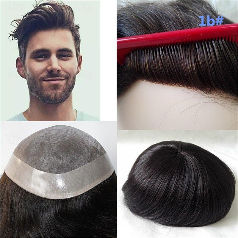 Hair Pieces and Wigs Human Hair Men Toupee Mono Lace With Npu Around Lace Systems Size 7x9 Inch 6''Length 1B 6X8 7X9 8X10