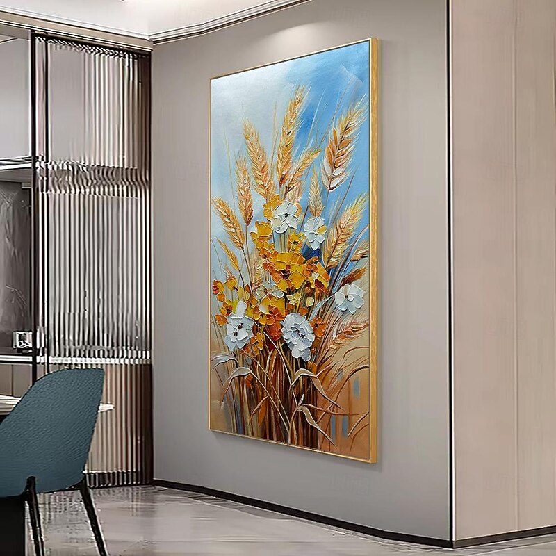 Mintura Handmade Wheat Ears And Flowers Oil Paintings On Canvas Wall Art Decoration Modern Abstract Pictures For Home Decor Rolled Frameless Unstretched Painting4