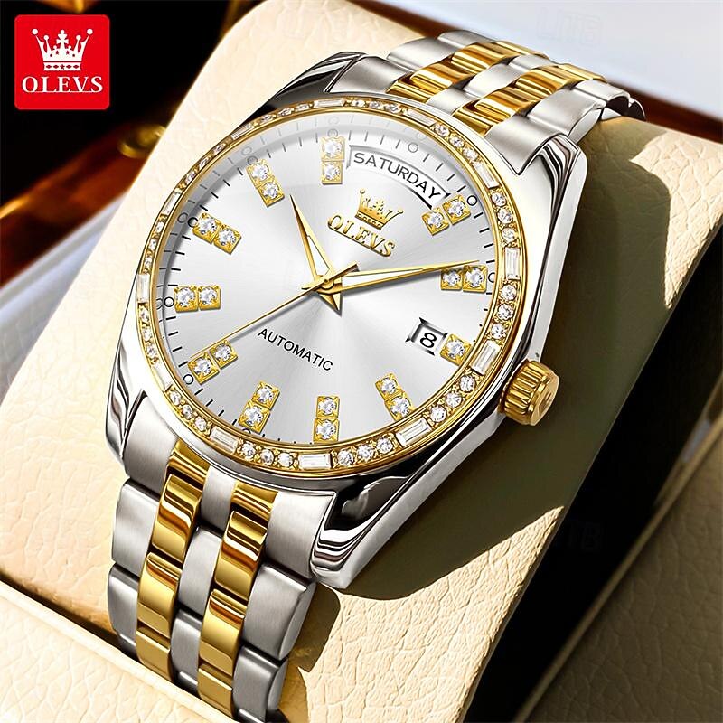 New Olevs Brand Men'S Business Watch Luminous Calendar Diamond-Set Fashion Trend Automatic Mechanical Watch Casual Waterproof Sports Watch