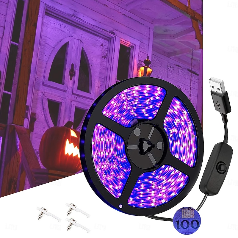 Waterproof LED UV Black Strip Light Purple LED Light Strip USB Interface with Switch or Battery Box SMD2835 380-400NM UV LED No-waterproof Black Light Lamp Suitable for Fluorescent Dance and UV Body Coating4