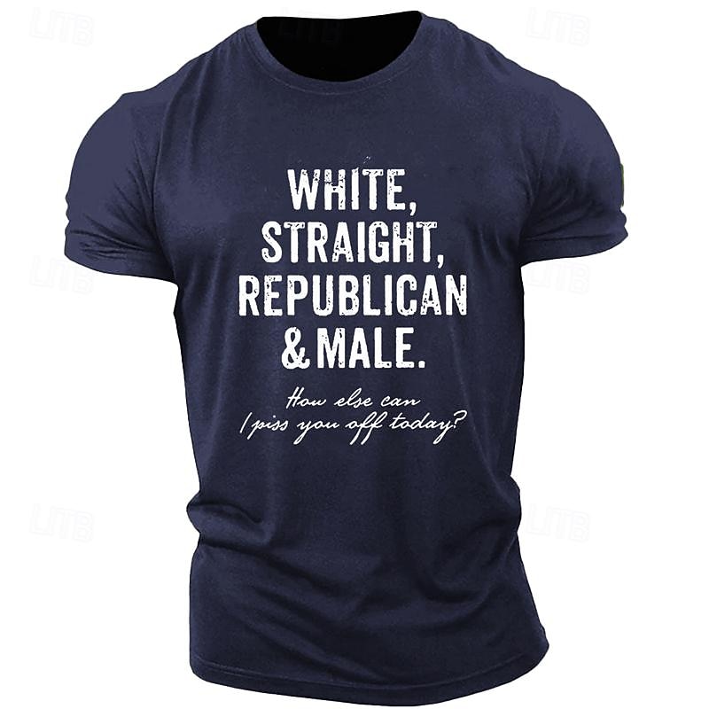 Men's Graphic T-Shirt, "White, Straight, Republican & Male" Provocative Lifestyle Humor Short Sleeve.3