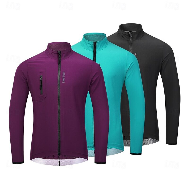 Men's Cycling Jacket Windbreaker Cycling Jersey Solid Color Long Sleeve Bike Jacket Tracksuit Windbreaker with 3 Rear Pockets Mountain Bike MTB Road Bike Cycling Windproof Reflective Strips YKK4