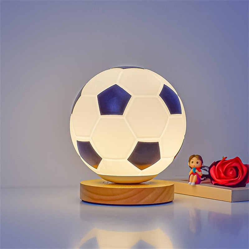 3D Football Night Light Euro Cup Solid Wood Base Small Table Lamp Night Light for Study Home Kids Gift Decorations3