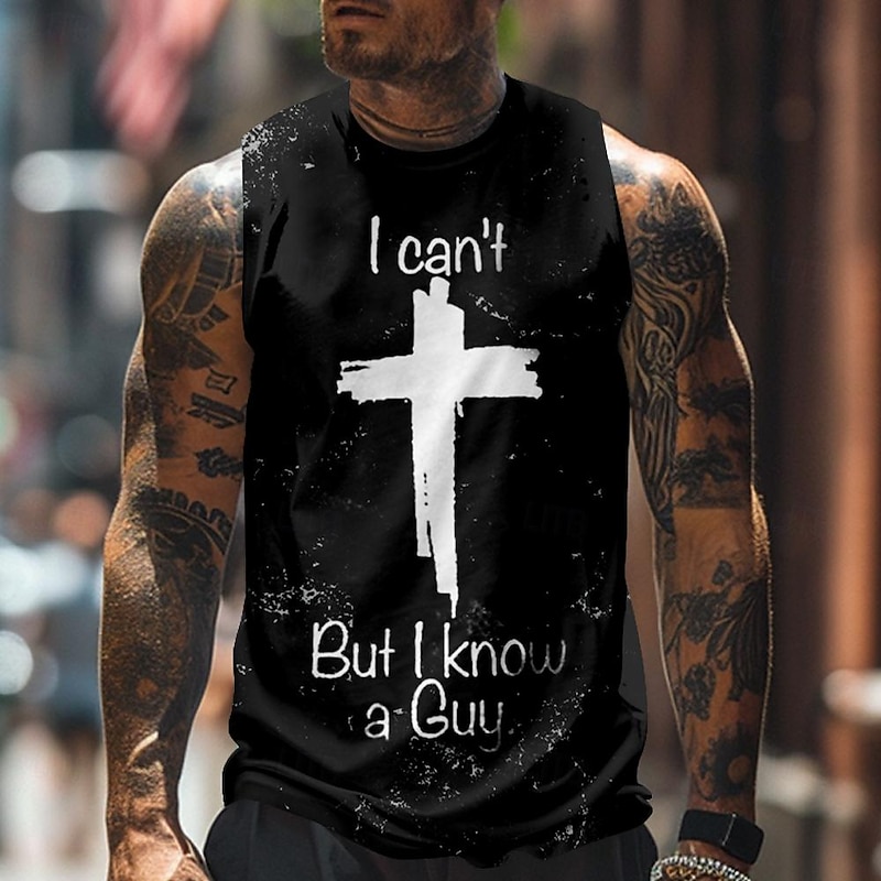 Men's Cross Vest Top Sleeveless T shirt 3D Print Crew Neck Shirt Sports Fashion Daily Gym Black 1 Black Summer Spring Clothing Apparel S M L XL XXL XXXL