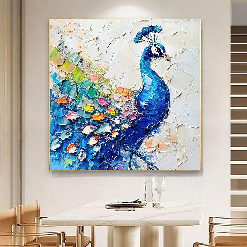 Peacock Oil Painting handmade  Bird painting Art Rustic Animals Impasto Artwork Textured Wall Art Decor for Home Spring Gifts texture aninal oil painting3