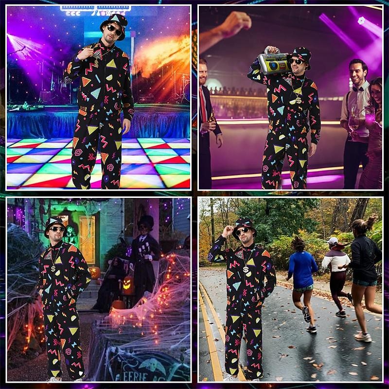 Retro Vintage 1980s Hip Hop Outfits Accesories Set Sportswear Disco Fancy Dress Men's Carnival Costume Halloween Carnival New Year Party / Evening Pride Parade Pride Month Adults' Top Pants Bracelet4