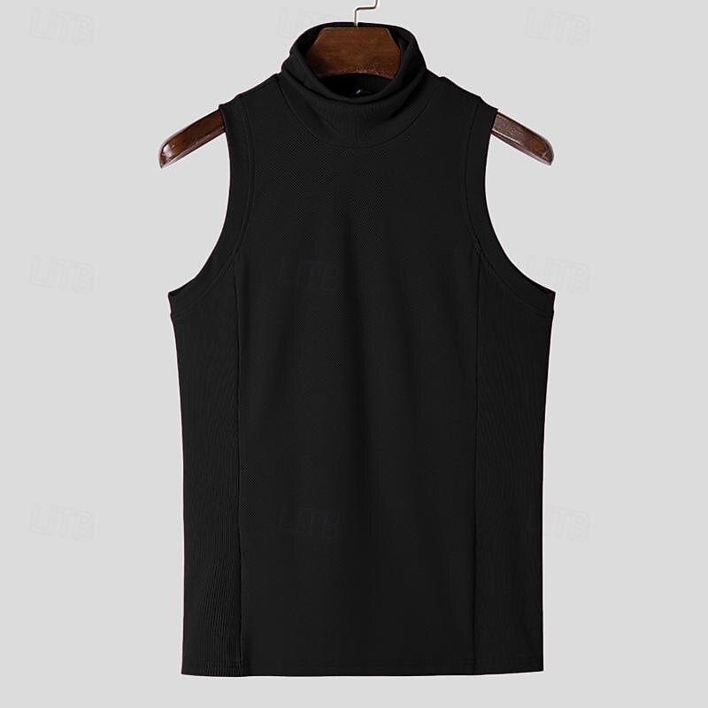 Men's Tank Top Vest Top Undershirt Sleeveless Shirt Sleeveless Turtleneck Spring & Summer Plain Pit Strip Fashion Designer Basic Vacation Street Going out Light Pink Black White Top Tee for Men4