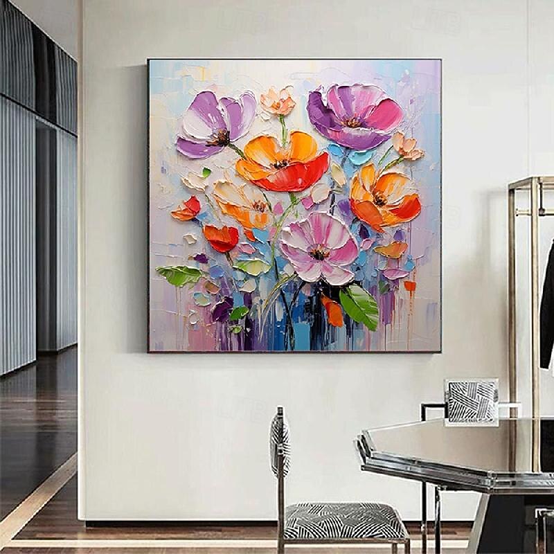 pattle knife flower painting Handpainted Orange Pink Poppy Impasto  Oil Painting California Poppy Palette Knife Flower oil painting Artwork Heavy Texture Colorful Floral painting Wall Art Poppy Decor2