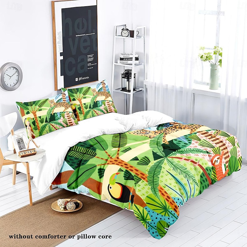 Tropical Rainforest Series 3-Piece Duvet Cover Set for Summer Soft Skin Friendly Long Lasting for Hotel Bedroom Guest Room Bedding Comfy Set2