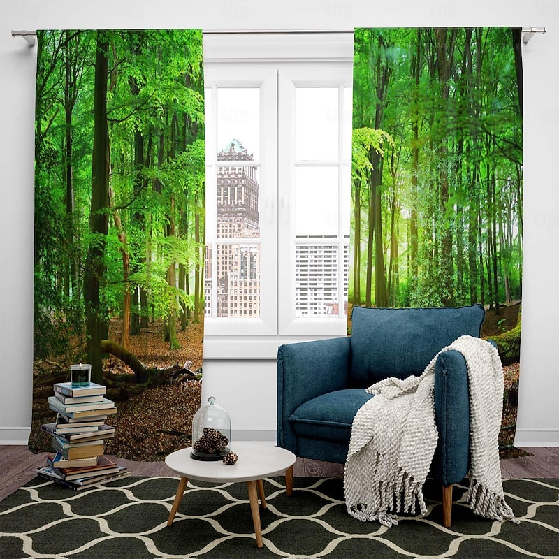 2 Panels Forest Bamboo Curtain Drapes Blackout Curtain For Living Room Bedroom Kitchen Window Treatments Thermal Insulated Room Darkening2