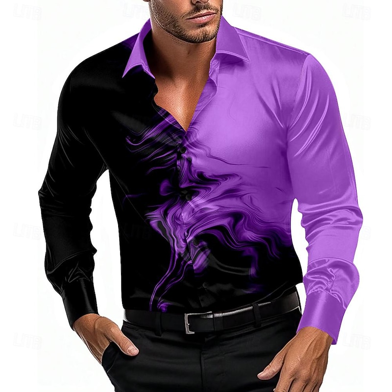 Men's Satin Shirt Dress Shirt Button Up Shirt Formal Daily Black Purple Orange Light Blue Long Sleeve Turndown Summer Spring Clothing Apparel Buttons 5