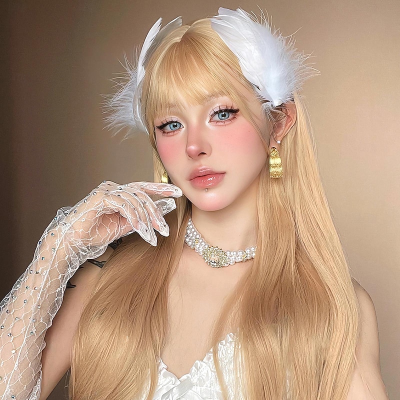 Synthetic Wig Uniforms Career Costumes Princess Straight kinky Straight Middle Part Layered Haircut Machine Made Wig 26 inch Light golden Synthetic Hair Women's Cosplay Party Fashion Blonde Natural3