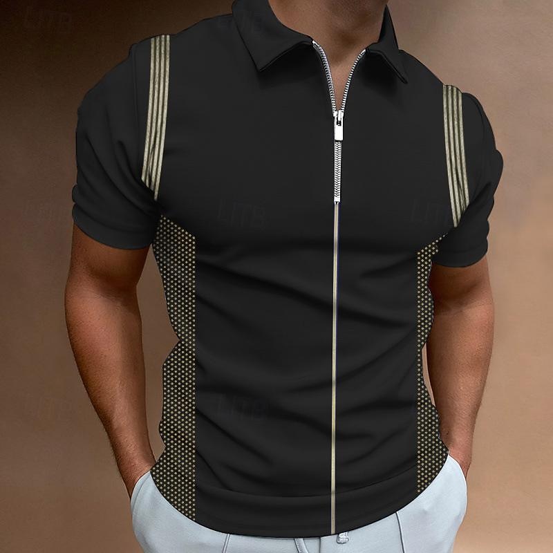 Men's Zip Polo Shirts Golf Shirt Short Sleeve Polo Shirts Collared Shirts Casual Vacation Wear Formal Wear Festival Wear 3D Print Quarter Zip Polo Summer Black Blue Purple4