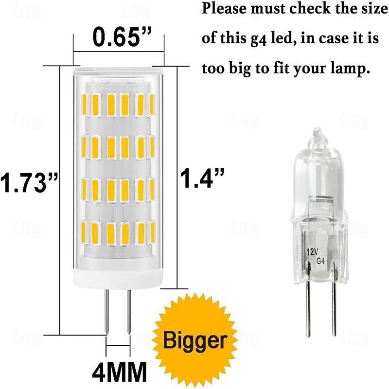 G4 Bi-pin LED Bulbs 5W 12V-24V 40W G4 Halogen Bulb Equivalent Warm White 3000K Non-Dimmable JC Type Bi-Pin Base G4 Light Bulb 10pcs2