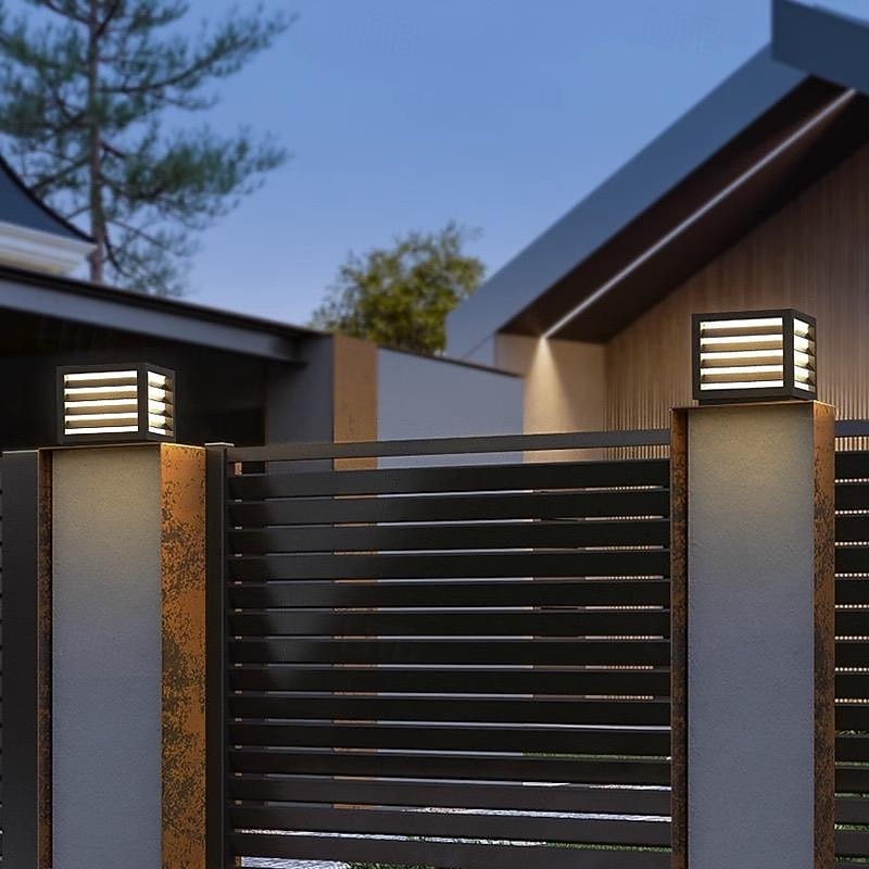 LED Outdoor Wall Lights Warm White 25cm Single Head Light Luxury Square Lawn Path Waterproof Post Light E26/E27 Metal Villa Garden 110-240V4