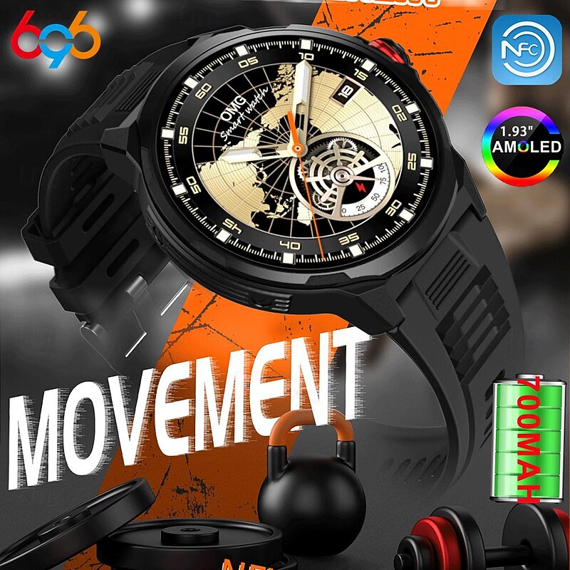 696 SK50 Smart Watch 1.93 inch Smartwatch Fitness Running Watch Bluetooth Pedometer Call Reminder Sleep Tracker Compatible with Android iOS Women Men Hands-Free Calls Message Reminder IP 67 52mm3