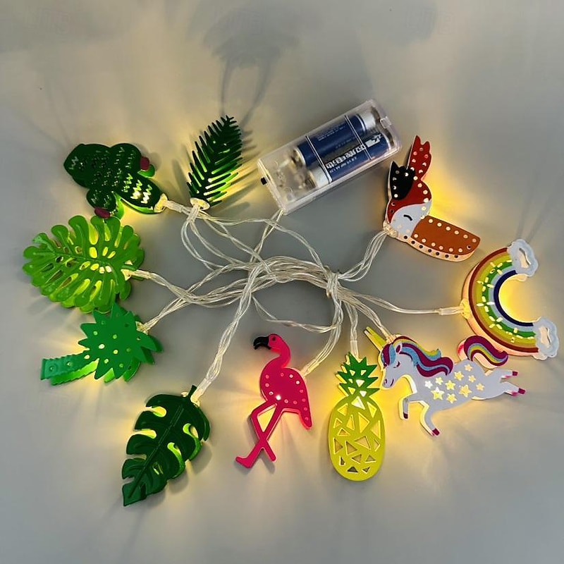 LED String Lights 1.65m 10LEDs 2025 New Summer Theme Party Decor LED Hawaiian String Lights Flamingos Pineapple Turtle Back Leaf Lights String Home Holiday Party Indoor Garden Decoration3