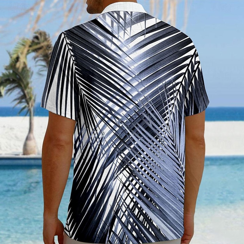 Men's Palm Leaf Button Up Shirt Short Sleeve Hawaiian Casual Resort Outdoor Casual Holiday Summer Spring Turndown Print Yellow Blue Pink / Purple Green2