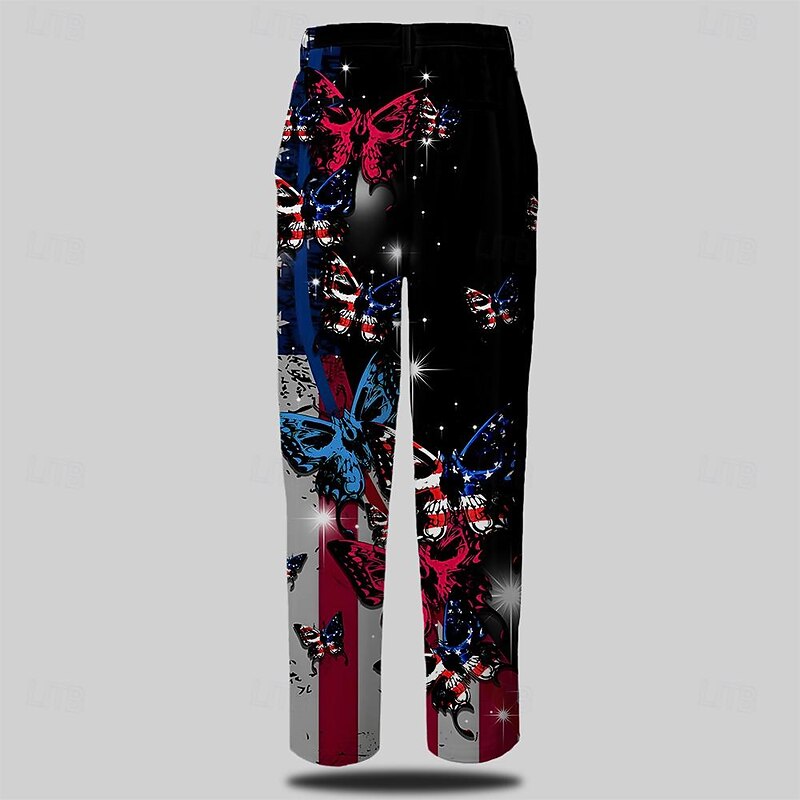 Men's Casual American Flag Dress Pants 3D Print Pocket 3D Print Mid Waist Party Evening Dailywear Vacation Summer Spring Fall Blue Slim Fit Inelastic2