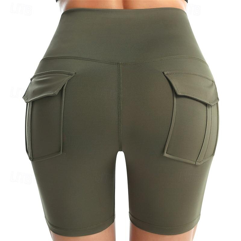 Women's Gym Shorts Yoga Shorts Workout Shorts Multiple Pockets High Waist Pilates Gym Workout Workout Shorts Solid Color Black Pink Army Green Sports Activewear Stretchy Slim3