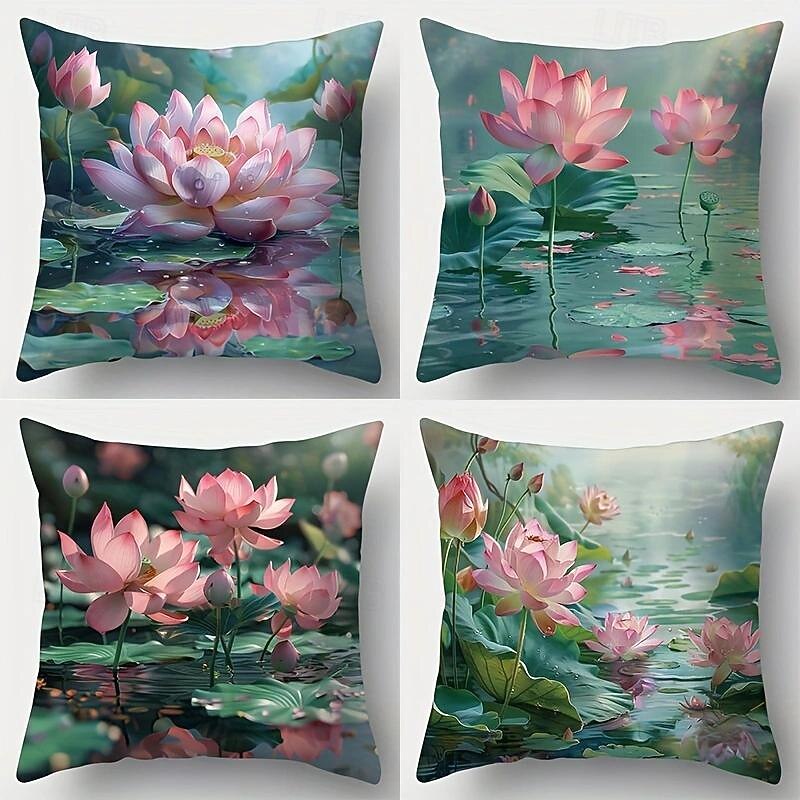Lotus Pound Decorative Toss Pillows Cover 1PC Soft Square Cushion Case Pillowcase for Bedroom Livingroom Sofa Couch Chair