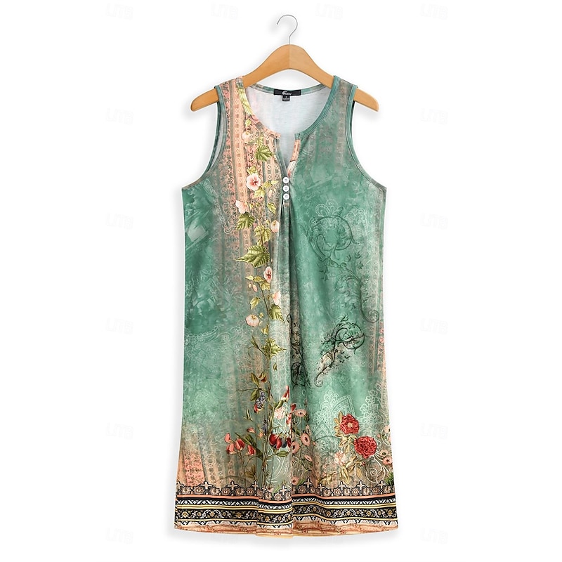 Women's Mini Dress Petite Dress T Shirt Dress Tee Dress Sundress A Line Dress Active Fashion Streetwear Outdoor Vacation Street Loose Fit Floral Sleeveless V Neck Orange Green Dark Gray2