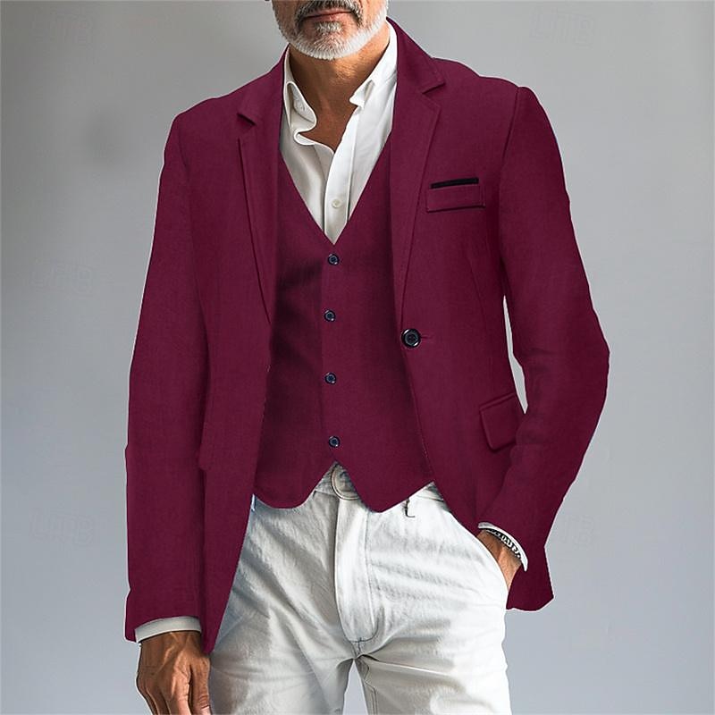 Men's Blazer Business Cocktail Party Wedding Party Fashion Casual Spring &  Fall Polyester Solid Color Pocket Buttons Comfortable Single Breasted Blazer Black White Burgundy Royal Blue4