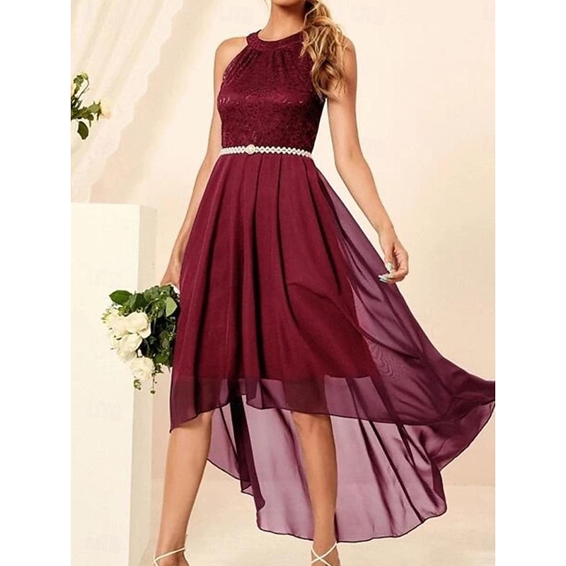 Women's Midi Dress Chiffon Dress A Line Dress Elegant Formal Wedding Party Regular Fit Sleeveless Crew Neck Navy Blue Purple Summer4