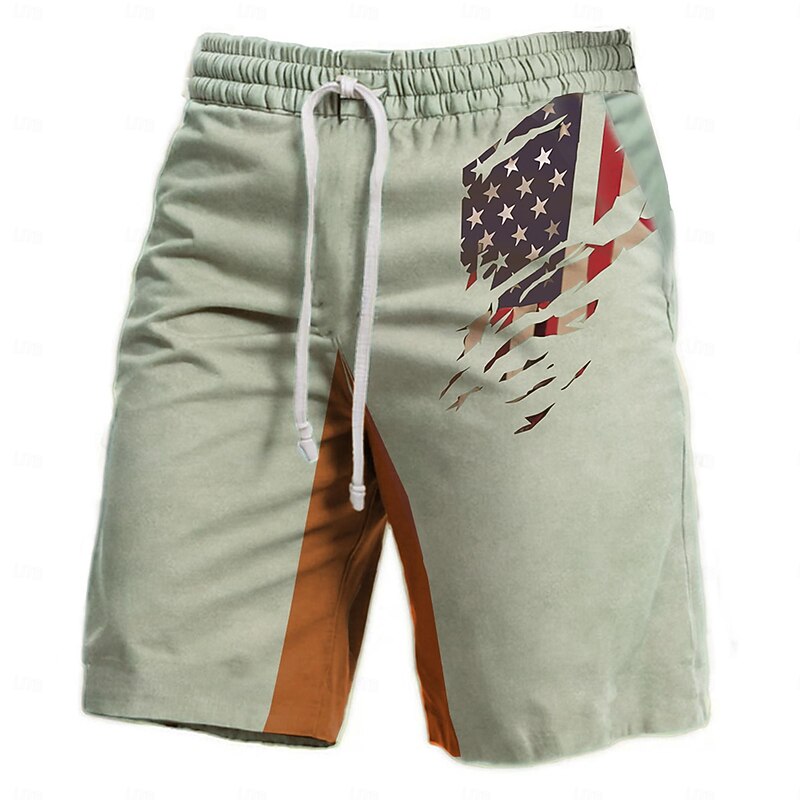 Men's American US Flag Graphic Prints Sweat Shorts Beach Shorts Terry Shorts Mid Waist Vintage Casual Daily Holiday Streetwear Drawstring Elastic Waist 3D Print Designer Clothing Apparel