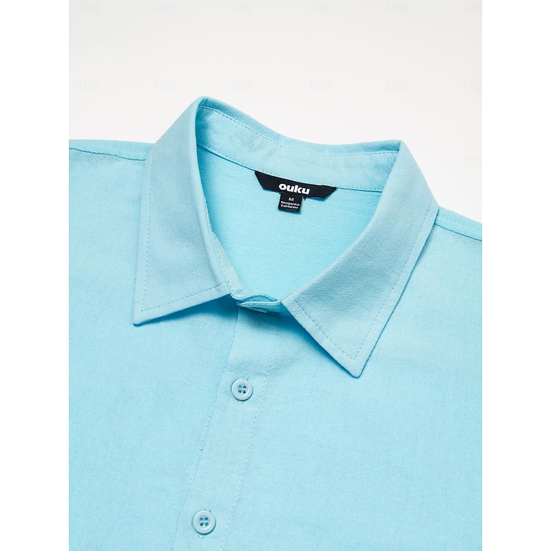 Men's Shirt Linen Shirt Summer Shirt Beach Wear Button Up Shirt Plain Vacation Casual Blue Long Sleeve Lapel Spring &  Fall Clothing Apparel3