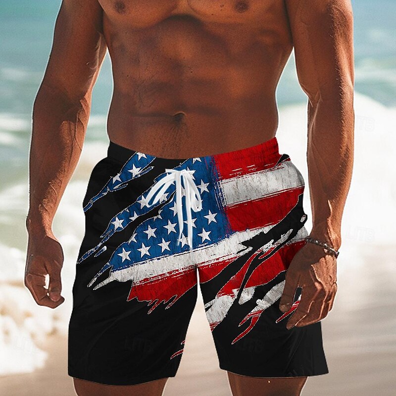 Men's Flag American Flag National Flag Swim Trunks Swim Shorts Board Shorts Mid Waist Fashion Streetwear Designer Casual Daily Holiday Pocket Drawstring Elastic Waist Designer Clothing Apparel2