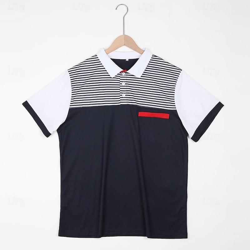 Men's Polo Shirt Golf Shirt Casual Holiday Ribbed Polo Collar Short Sleeve Fashion Basic Color Block Stripes Classic Summer Regular Fit White Yellow Burgundy Navy Blue Sky Blue Polo Shirt2