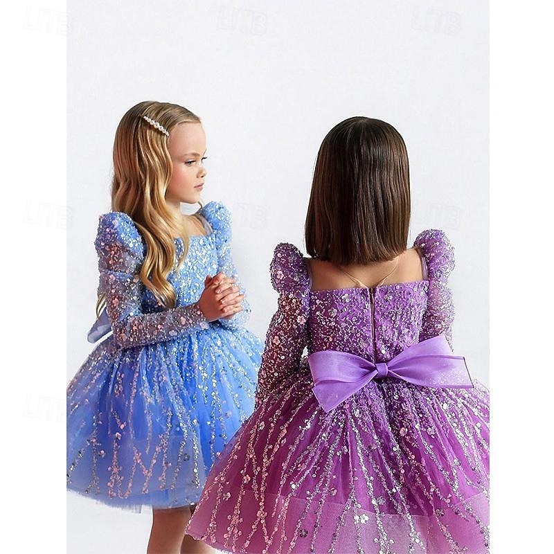Toddler Girls' Party Dress Sequin 3/4 Length Sleeve Performance Mesh Cute Princess Polyester Above Knee Sheath Dress Tulle Dress Summer Spring Fall 4-7 Years Pink Purple3