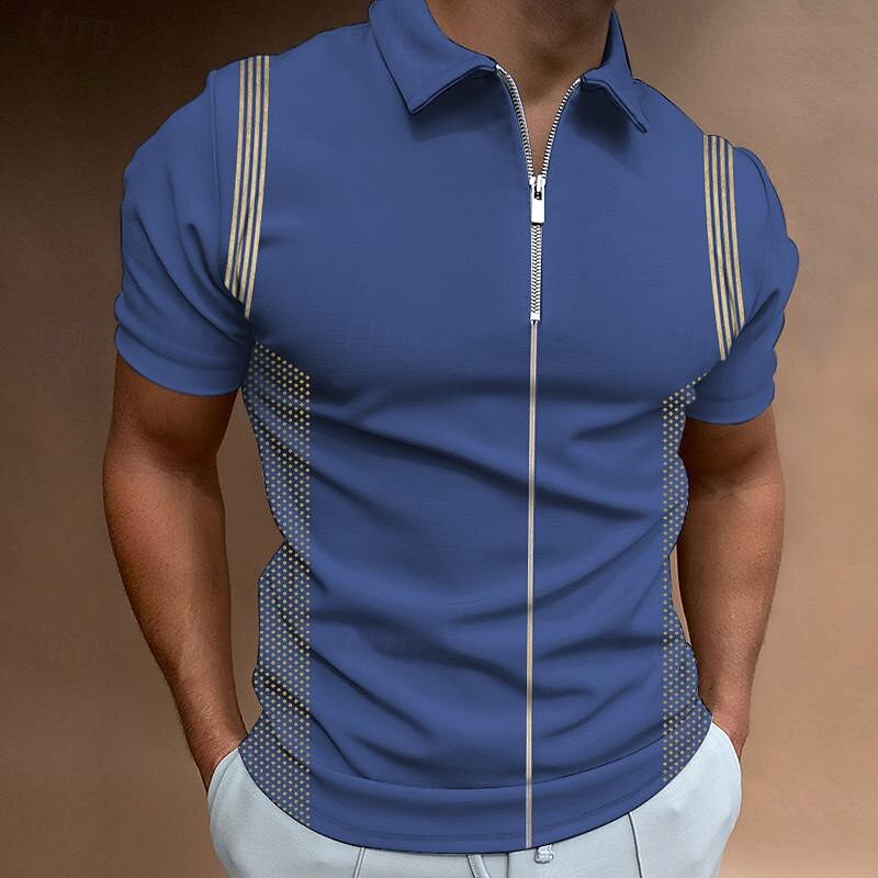 Men's Zip Polo Shirts Golf Shirt Short Sleeve Polo Shirts Collared Shirts Casual Vacation Wear Formal Wear Festival Wear 3D Print Quarter Zip Polo Summer Black Blue Purple