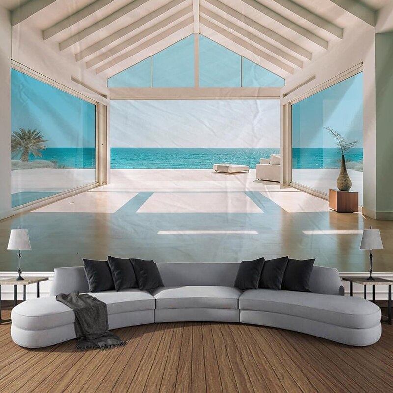 Nature Window View Hanging Tapestry Wall Art Large Tapestry Mural Decor Photograph Backdrop Blanket Curtain Home Bedroom Living Room Decoration4