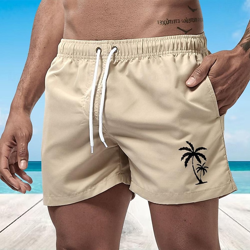 Men's Board Shorts Swim Shorts Swim Trunks Drawstring with Mesh lining Elastic Waist Coconut Tree Comfort Quick Dry Short Holiday Beach Weekend Fashion Casual Black White Micro-elastic3