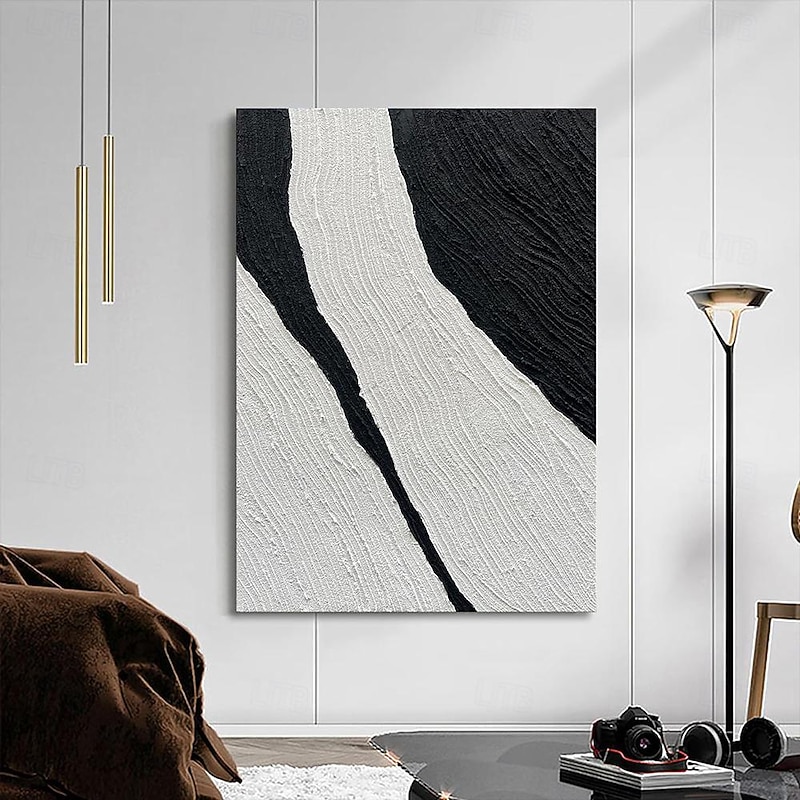 Handmade Oil Painting Canvas Wall Art Decoration Modern Black and White Simple Texture Abstract for Home Decor Rolled Frameless Unstretched Painting