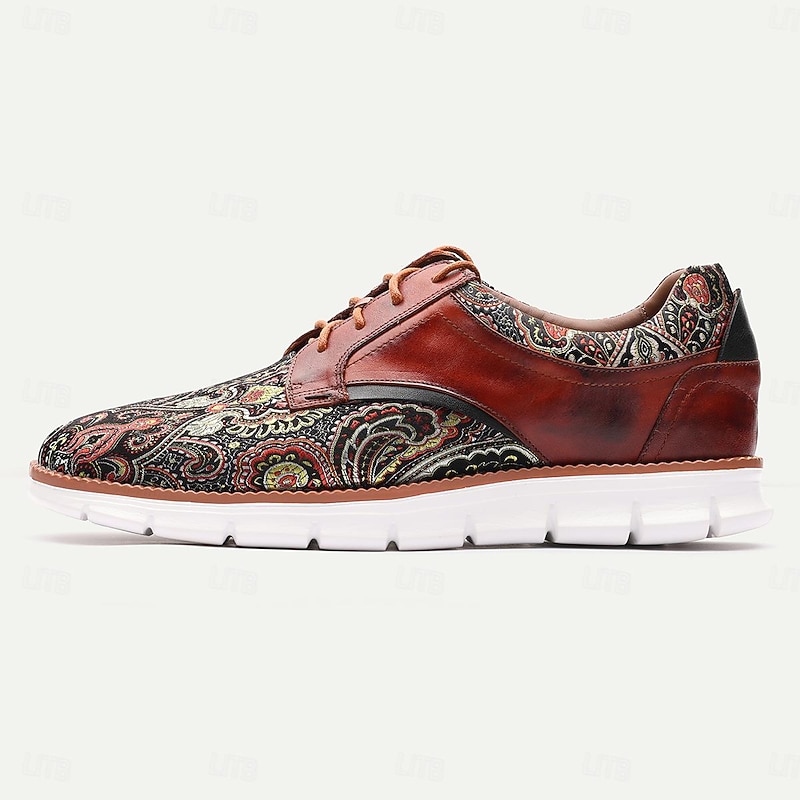Men's Paisley Pattern Leather Sneakers – Stylish and Comfortable Casual Shoes3