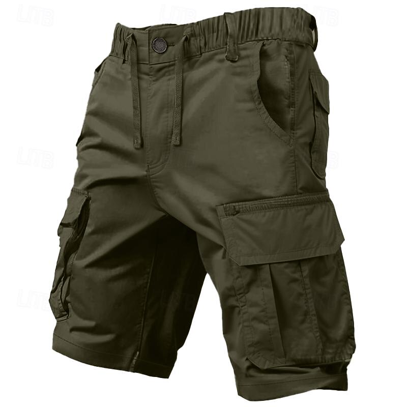 Men's Cargo Shorts Shorts Drawstring Elastic Waist Multi Pocket Plain Comfort Knee Length Outdoor Daily Going out Fashion Streetwear Black Green Micro-elastic3